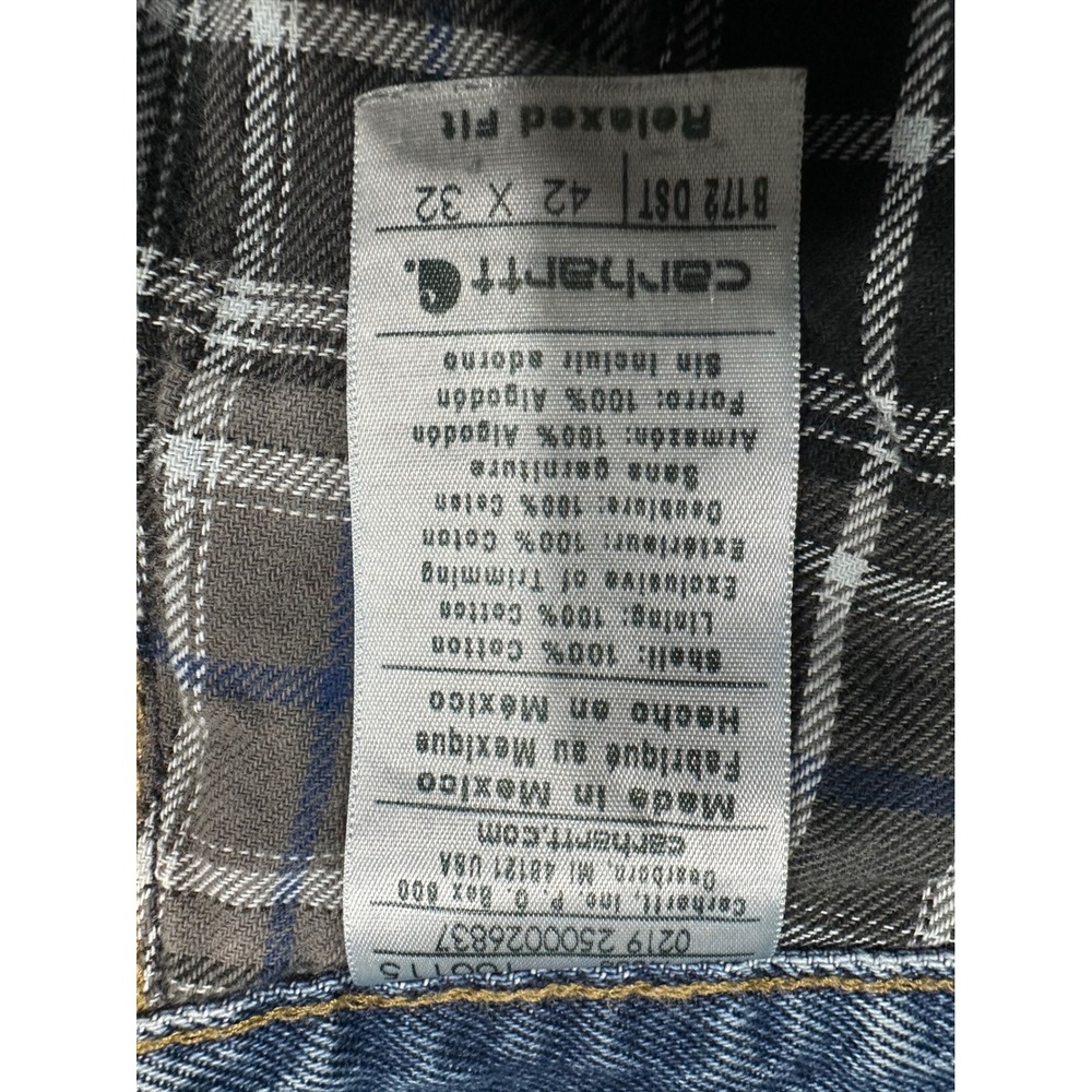 Carhartt B172 DST Flannel Lined Relaxed Fit Jeans Mens 42x32 Blue Denim Plaid - Picture 6 of 13